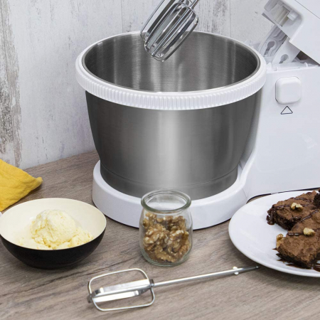 Mixer cu bol Cecotec PowerTwist 500 Steel 500 W, Bol 3.5 L, 5 viteze + Functie Turbo, Buton QuickOut, Sistem de fixare cu ventuze, Design Ergonomic, Alb Inox [4]