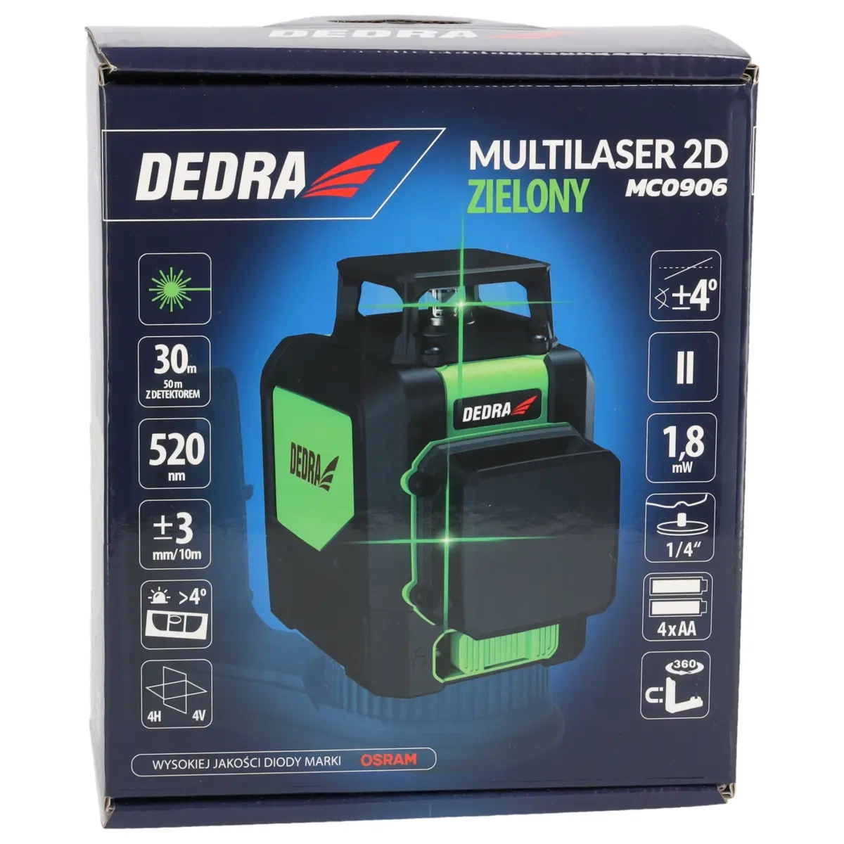 Multilaser 2D, verde, 1.8 mW, distanta laser 30m MC0906 [6]