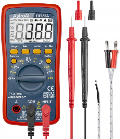 Construcții - Multimetru digital AstroAI DT132A, TRMS 4000 Counts, Masurarea Tensiunii, Intensitatii, Rezistentei, Testarea Continuitatii, Auto-Range, Temperatura, Gentuta