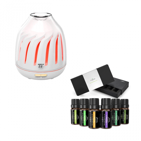 Aromaterapie si Beauty - Pachet Difuzor aroma cu Ultrasunete TaoTronics TT-AD007, cu Set 6 uleiuri esentiale Anjou