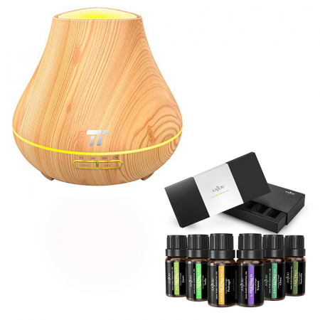 Aromaterapie si Beauty - Pachet Difuzor Aromaterapie cu Ultrasunete TaoTronics TT-AD004 cu Set 6 uleiuri esentiale