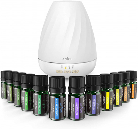 Aromaterapie si Beauty - Pachet Difuzor de Arome Anjou ADA003 si set de 12 sticlute de Ulei Esential 100% Naturale