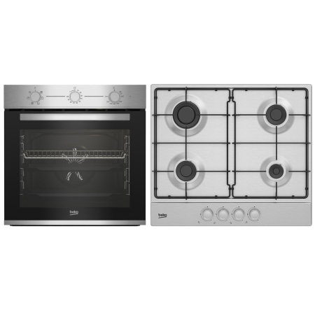Electrocasnice Mari - Pachet incorporabil Beko BBSE12130XD Cuptor Electric, 72 l, 5 functii + Plita pe Gaz, 4 arzatoare, 60 cm, Inox