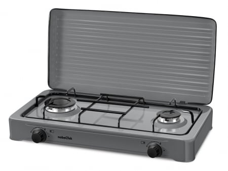 Electrocasnice - Plita exterior NobeLTek, Gaz, 2 arzatoare, Gratar emailat, fara sigurata, Diuze GPL, Capac emailat, Gri, NLT PE2GS