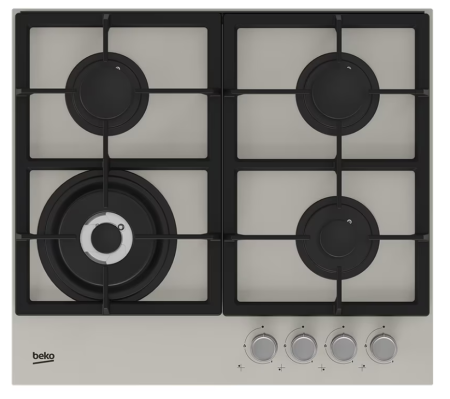 Electrocasnice Mari - Plita incorporabila Beko HILW64225SBG, Gaz, 4 Arzatoare, Arzator Wok, 60 cm, Gri