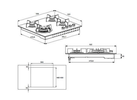Plita incorporabila Beko HILW64225SBG, Gaz, 4 Arzatoare, Arzator Wok, 60 cm, Gri [6]