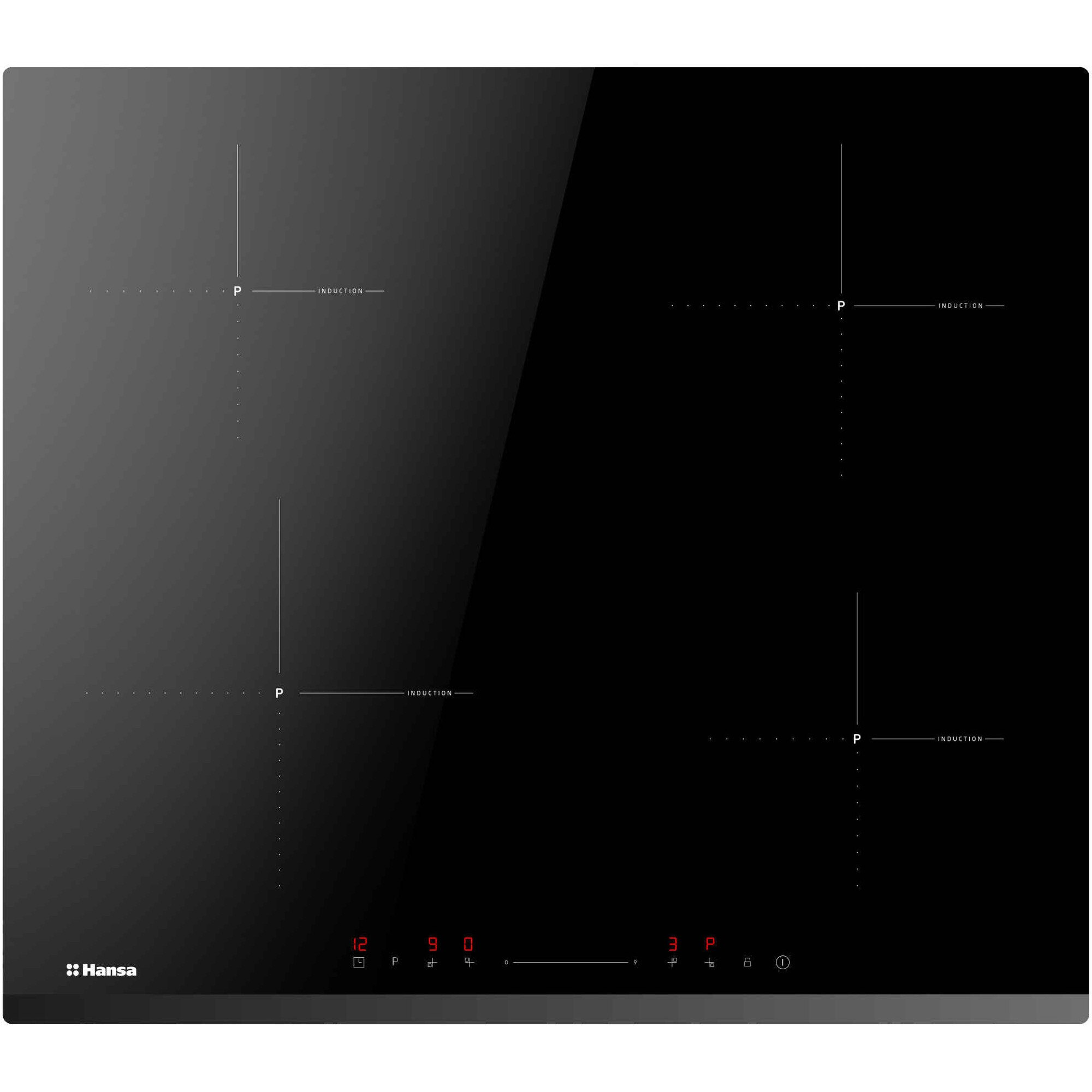 Electrocasnice Mari - Plita incorporabila Hansa BHI68323, Inductie, 4 zone de gatit, Booster, Control touch+/-, Slider cu 9 nivele de putere, Protectie copii