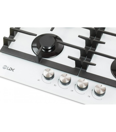 Plita incorporabila LDK Toledo WOK JZ4WHITE60, Gaz, 4 arzatoare, WOK, Aprindere electrica, Gratare fonta, Siguranta, 60 cm, Alb [2]