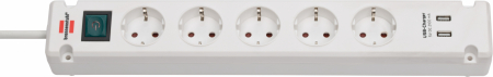 Prelungitoare - Prelungitor Brennenstuhl Bremounta 5 prize, 2 USB-uri, 3m, Buton On Off, prindere in suruburi Alb
