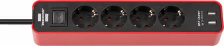 Prelungitoare - Prelungitor Brennenstuhl Ecolor 4 prize, 2xUSB, 1.5m Rosu Negru