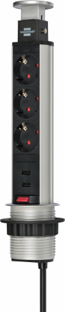 Prelungitoare - Prelungitor incorporabil Brennenstuhl 3 prize, 2xUSB, retractabil pentru blat de bucatarie sau birou, cablu 2 M
