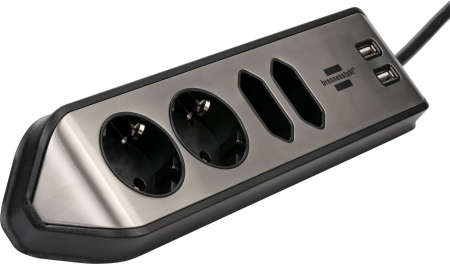 Prelungitor pentru perete colt Brennenstuhl Estilo 4 prize, 2 USB, 3.1 A, 2m Inox, Adeziv inclus, Argintiu-Negru [3]