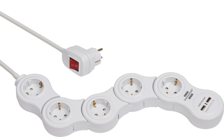 Prelungitoare - Prelungitor reglabil Brennenstuhl 5 prize si 2 USB-uri, 1,4m, Comutator de siguranta
