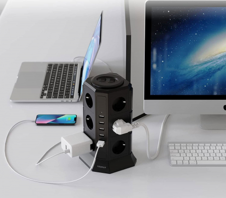 Prelungitor tip Turn Tessan TP-VA5U12E, 12 prize, 5 USB 4.5A, cablu 2m, protectie la suprasarcina [3]