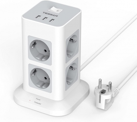 Prelungitoare - Prelungitor tip Turn Tessan TPS03, 8 prize, 3 USB 3A, cablu 2m, protectie la suprasarcina