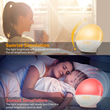 Radio cu ceas Smart Wifi HeimVision, simulare rasarit, control din smartphone, lampa de veghe cu 7 culori, 20 de intensitati a luminii, incarcare USB, Alexa [2]
