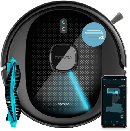 Casa si Gospodarie - Robot de aspirare Conga 7490 Immortal X-Treme, 4 in 1, 2600 Pa, Laser, Autonomie 120 minute, Rezervor lichide si praf, Functie mop, mop suplimentar