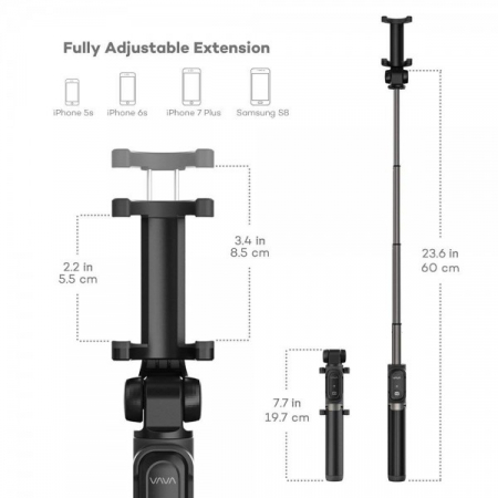 Selfie Stick Tripod VAVA 2 in 1 cu Telecomanda Bluetooth detasabila [1]