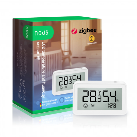 Casa si Gospodarie - Senzor Smart de Temperatura si Umiditate Nous cu afisaj E6, LCD, ZigBee
