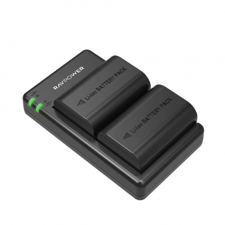 Camere Video Sport - Set 2 acumulatori LP-E6, LP-E6N cu incarcator RAVPower RP-BC003, pentru camere Canon, EOS 5D Mark IV   5D Mark III   5DS   5DS R   5D Mark II   6D Mark II   7D Mark II   7D   80D   70D   60D   60Da