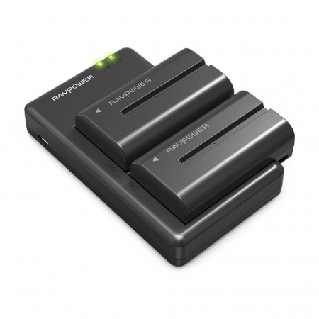 Camere Video Sport - Set 2 acumulatori NP-F550 cu incarcator RAVPower RP-BC006, pentru camere SONY CCD-RV100 RV200 Seria SC, Seria TR