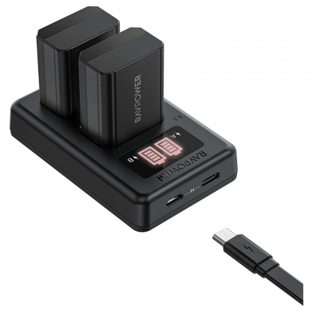 Camere Video Sport - Set 2 acumulatori NP-FW50 cu incarcator RAVPower RP-PB056, pentru camere Sony NEX-3, NEX-3N, NEX-5, NEX-5C, NEX-5N, NEX-5R, NEX-5T, NEX-6, NEX-7 , NEX-C3, NEX-F3 - Resigilat