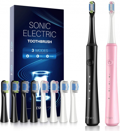 Ingrijire personala - Set 2 Periuta de dinti electrica ATMOKO AMHP142 cu 8 capete DuPont, 3D, 3 moduri, temporizator 2 min, 40000 pulsatii min