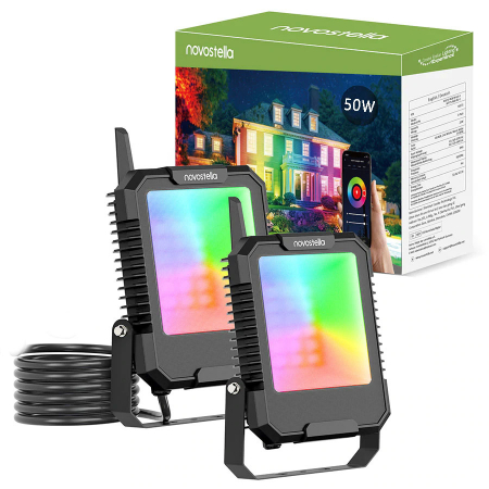 Casa si Gospodarie - Set 2 proiectoare Smart LED RGB Novostella NTF72, BT Mesh, Alexa,Google , 50W, Sincronizare muzica, Exterior IP66 waterproof, Tuya   Smart Life
