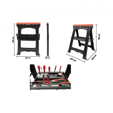 Scari de lucru - Set 2 suporti de atelier + tava pentru scule, sarcina max 170 kg/buc, pliabili, Kraft&Dele KD506