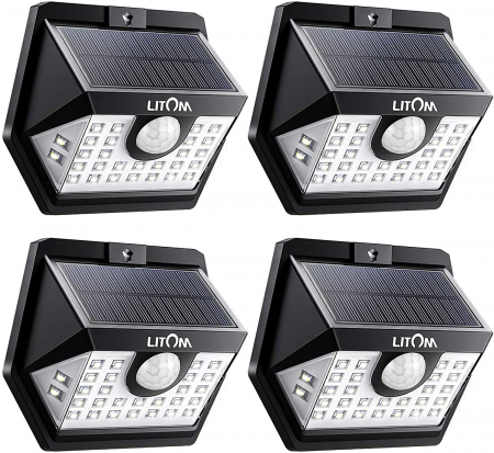 Casa si Gospodarie - Set 4 lampi solare LITOM LTCD179, LED, 30 leduri, incarcare solara si senzor de miscare