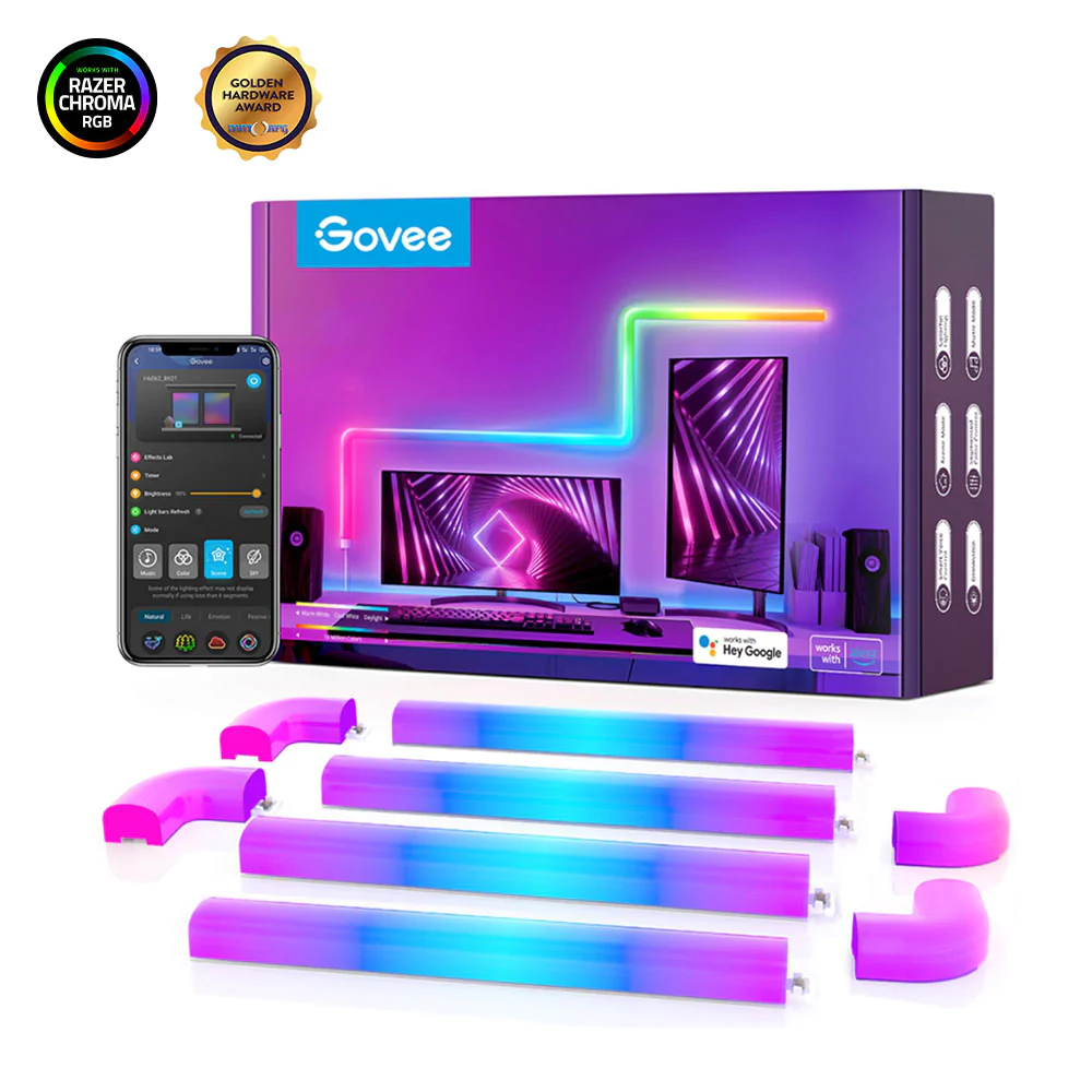 Benzi LED - Set 8+4 buc bara LED Govee H6062 Glide Wall Light RGBIC Smart, Sincronizare Muzica, Wifi, Alexa, Google Assistant