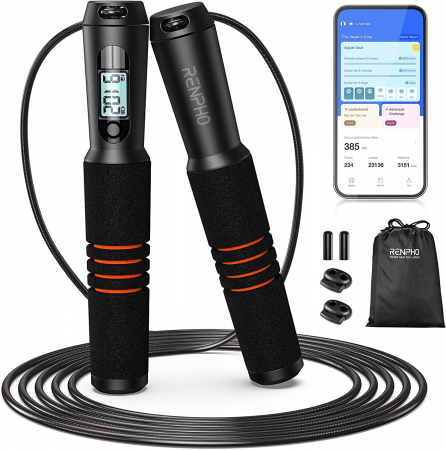 Ingrijire personala - Set coarda pentru sarit Smart Renpho Q001, 4 moduri, Bluetooth, analiza datelor in aplicatie, Adulti, Copii