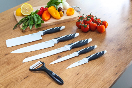 Set de 6 cutite profesionale Cecotec Swiss Chef, lame din otel inoxidabil si ceramica, manere confortabile cu insertii din silicon, Alb Negru [2]