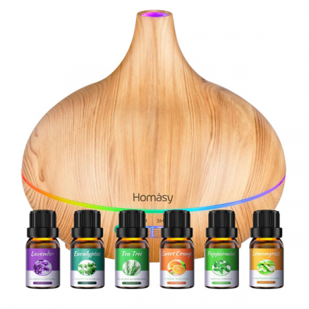 Aromaterapie si Beauty - Set Difuzor aromaterapie Homasy cu 6 uleiuri esentiale pure