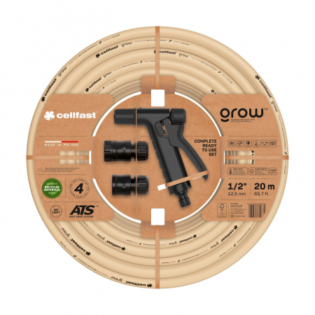 Grădină - Set furtun pentru gradina Cellfast GROW 1 2   20m, protectie UV, antirasucire, pistol stropire, conectori, materiale reciclate