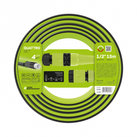 Grădină - Set Furtun pentru gradina Cellfast QUATTRO cu 4 straturi, 1 2  , Armat, 15m, protectie UV, stropitor, conector