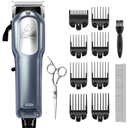 Set Masina Profesionala de Tuns Caini, Pisici sau Alte Animale, Omorc MEGD077, 12V, foarfece incluse, 8 capete, Albastru [4]
