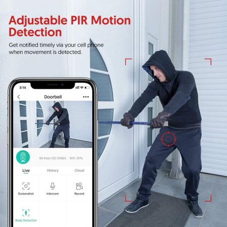 Sonerie Smart Victure VD300 Camera Wireless, 1080P HD, Motion Detection, Cnnvorbire bidirectionala, Wi-Fi Connected, Uunhi larg, Control aplicatie [1]