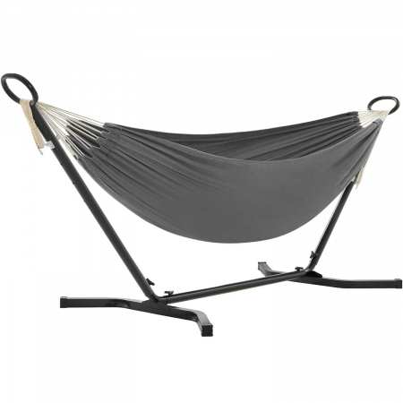 Mobila Gradina - SONGMICS Hamac cu cadru metalic, reglabil la 5 inaltimi, maxim 240 kg, 300x90x95cm, gri