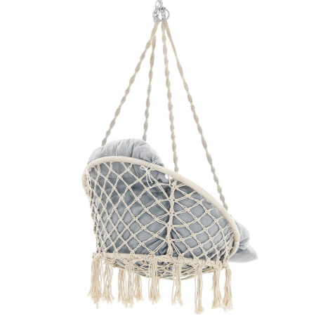 SONGMICS Scaun rotund tip leagan suspendat cu perna, pentru casa sau gradina, gri [2]