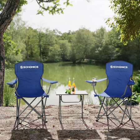 SONGMICS Set 2 scaune pliabile de camping sau pescuit, suport pahar, maxim 150kg, albastru [11]