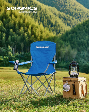 SONGMICS Set 2 scaune pliabile de camping sau pescuit, suport pahar, maxim 150kg, albastru [1]