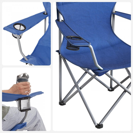 SONGMICS Set 2 scaune pliabile de camping sau pescuit, suport pahar, maxim 150kg, albastru [12]