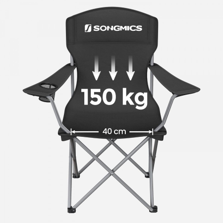 SONGMICS Set 2 scaune pliabile de camping sau pescuit, suport pahar, maxim 150kg, negru [14]