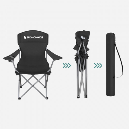 SONGMICS Set 2 scaune pliabile de camping sau pescuit, suport pahar, maxim 150kg, negru [13]