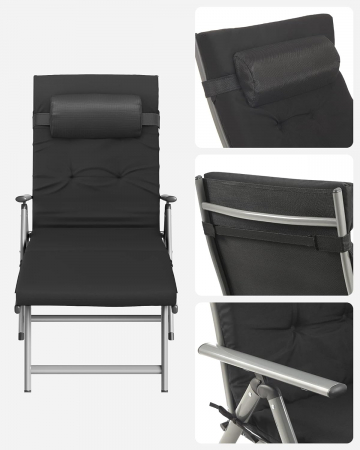 SONGMICS Sezlong pliabil, cu saltea groasa si tetiera, spatar reglabil, maxim 150kg, 183x60x39cm, negru [6]