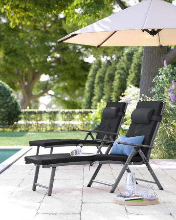 SONGMICS Sezlong pliabil, cu saltea groasa si tetiera, spatar reglabil, maxim 150kg, 183x60x39cm, negru [3]