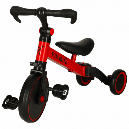 Timp liber - Tricicleta 3in1 Mini 67x47x51 cm, transformabila in bicicleta fara pedale, reglabila, roti din spuma, rosu-negru