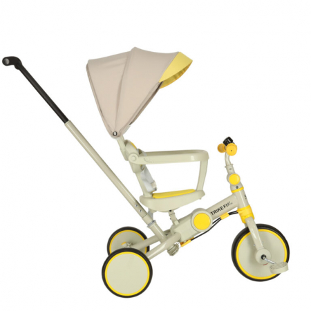 Tricicleta copii 6in1, 70x31x89 cm, cu ghidon reglabil, sezut cu spatar si copertina, cadru metalic, galben-gri [12]