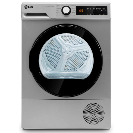 Electrocasnice Mari - Uscator de rufe cu pompa de caldura LDK Higeea 9DPS, Capacitate 9 Kg, 15 programe, Antisifonare, Calcare usoara, Selectare nivel uscare, Uscare Extra, Amanare pornire, Argintiu
